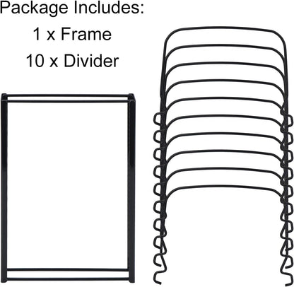 Toplife Pot Lids Organizer Rack for Cabinet and Countertop, 7+ Pan Lids and Bakeware Organizer Rack Holder with 7 Adjustable Compartments - Brown