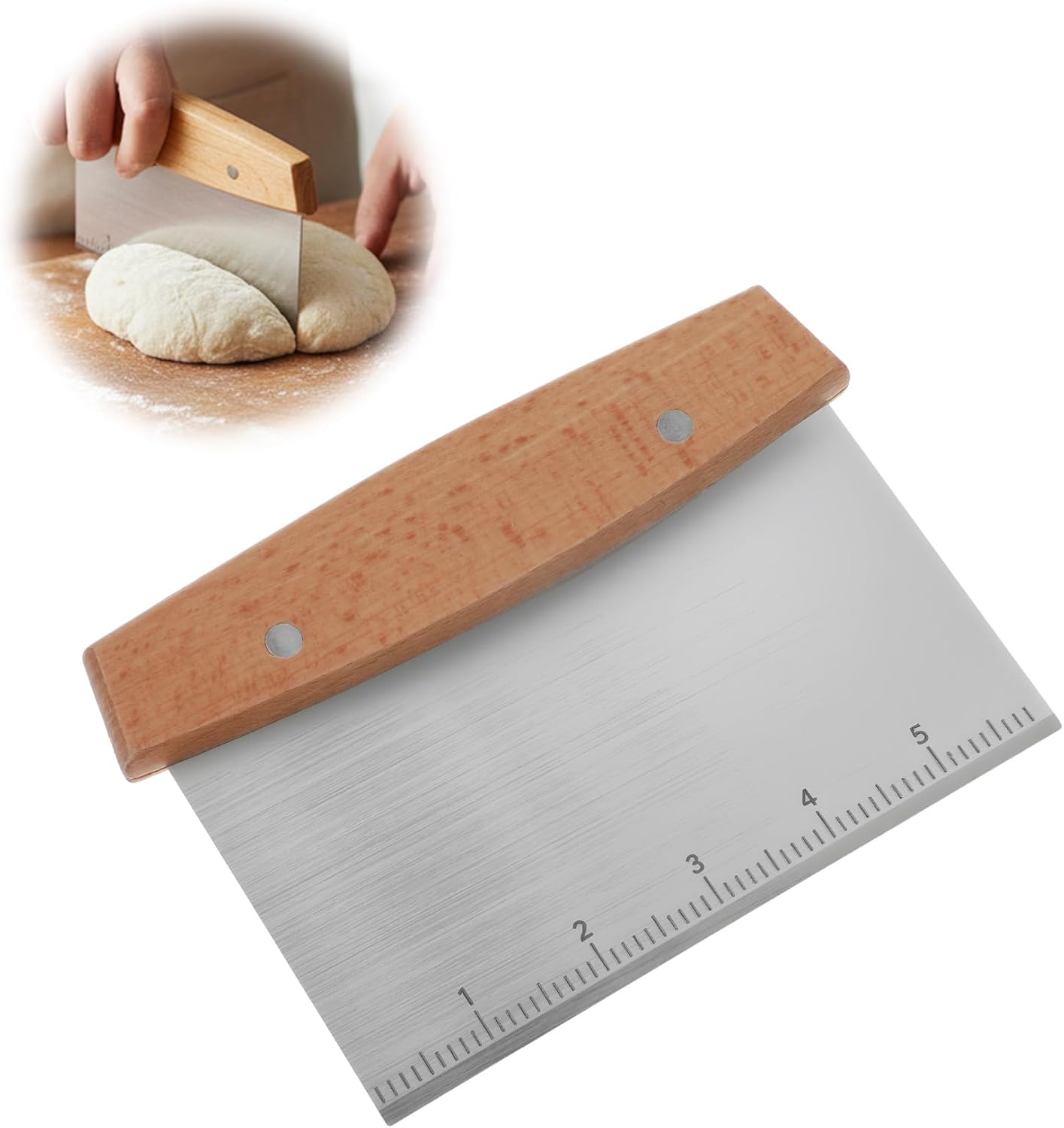 Bench Scraper Stainless Steel, Heavy Duty Bench Scrapper Kitchen & Dough Scraper Cutter, 8 Inch Multi-Purpose Kitchen Tool for Baking, Bread, Pizza and Counter Cleaning