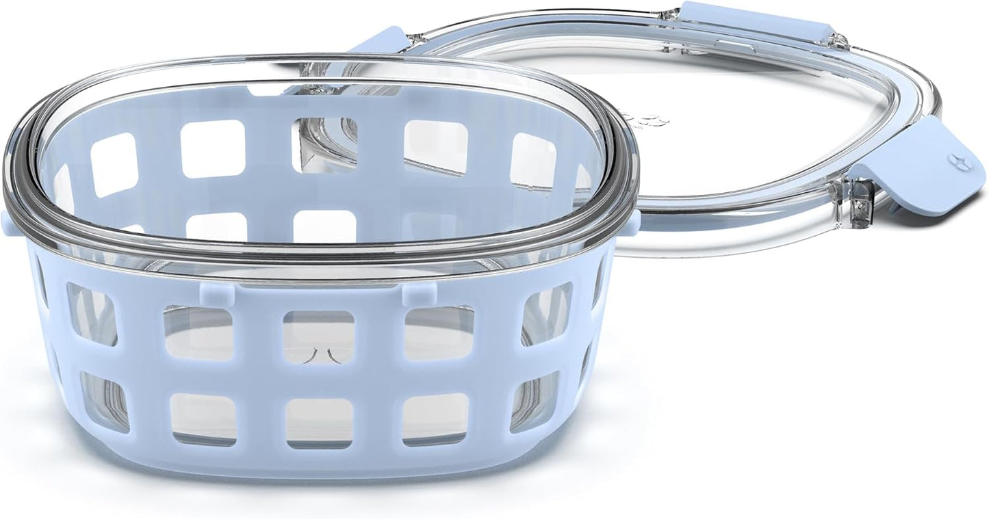Ello DuraGlass Food Storage Glass Lunch Bowl - Meal Prep Container with Silicone Sleeve and Airtight Lid, 5 Cup, Yucca