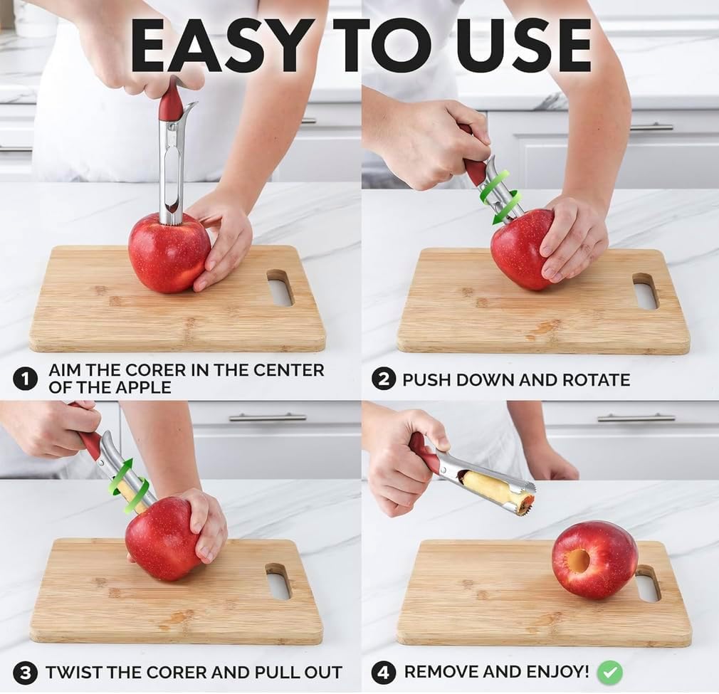 Premium Apple Corer & Cherry Pitter Tool, Coring tool for Baking, Easy Coring Durable Apple Core Remover for Baking Apples (Red)