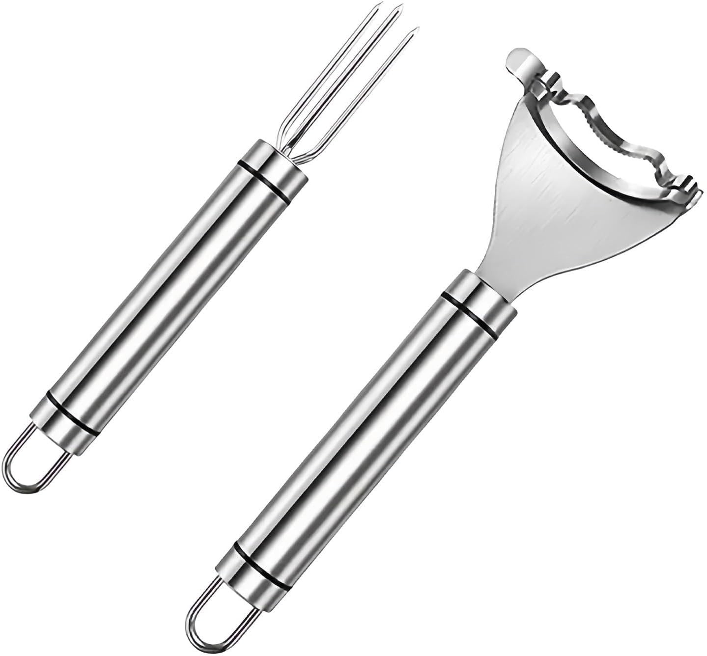 2 Pcs Stainless Steel Corn Peeler and Holder Set – Use Together for Safer Grip and Hand Protection, Easy Corn on the Cob Tool