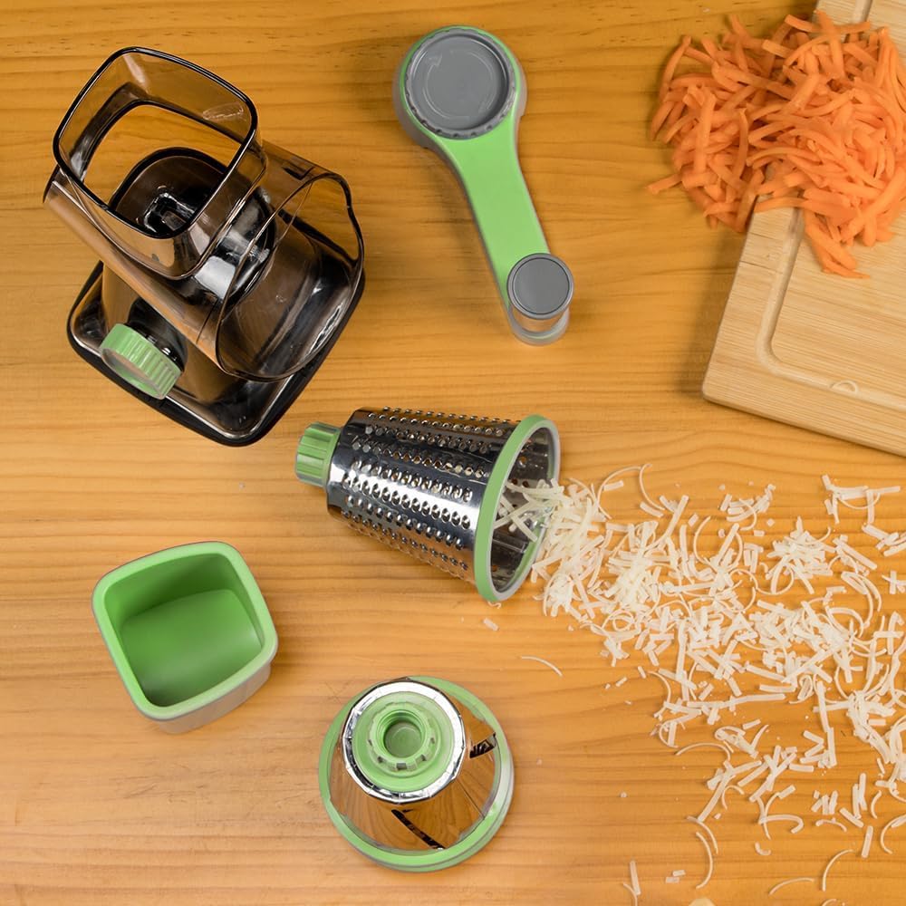 Badelite Cheese Grater Vegetable Cheese Shredder Slicer Grater for Kitchen 3 Changeable Blades for Cheese Potato Zucchini Nuts Chocolate (Grey Blue)