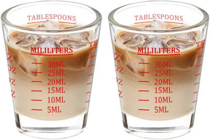 Shot Glasses Measuring cup Liquid Heavy Wine Glass Espresso Shot Glass 26-Incremental Measurement 1oz, 6 Tsp, 2 Tbs, 30ml (2 pack-black 30ml)