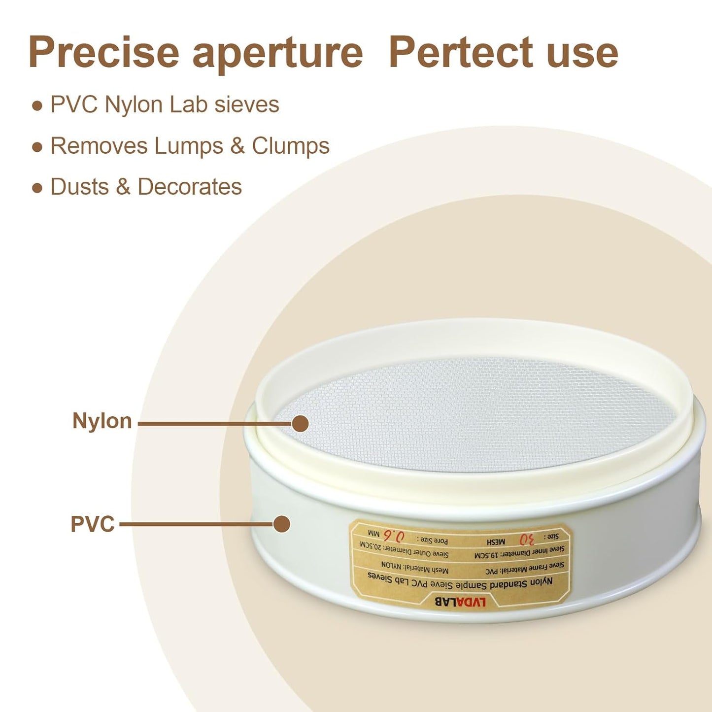 PVC Nylon Lab Sieve 80 Mesh(0.2mm), LVDALAB 7.9Inch(20cm) Diameter Sample Sifter Strainer for Industrial Lab Home