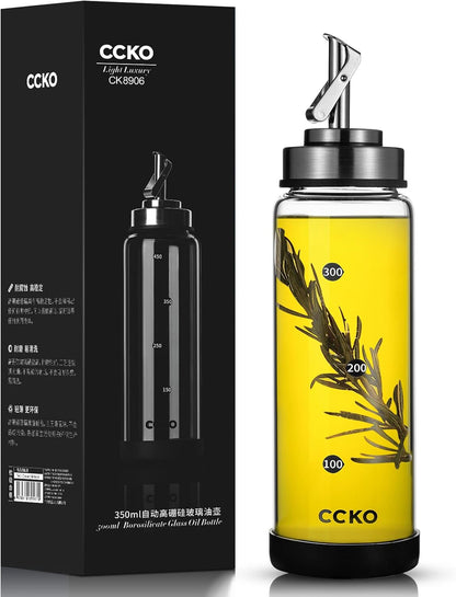 Glass Olive Oil Dispenser Bottle Shatterproof and Leakproof with Stainless Steel Spouts High Temperature Resistant 17oz Cooking Oil and Vinegar Cruet Dispenser