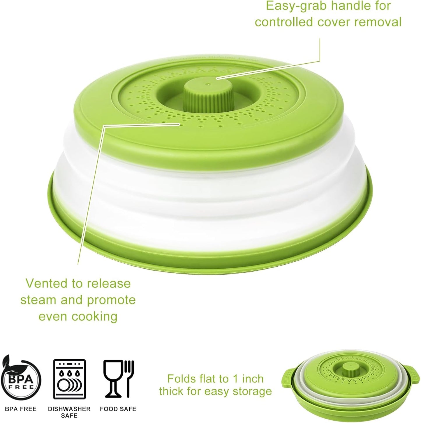 Microwave Splatter Cover Vented for Food,Collapsible Splatter Guard & Colander Kitchen Gadget for Fruit Vegetables,Microwave Lid with Handle Tray,Dishwasher-Safe BPA-Free Silicone & Plastic