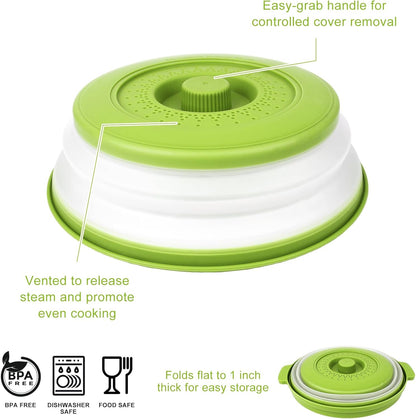 Microwave Splatter Cover Vented for Food,Collapsible Splatter Guard & Colander Kitchen Gadget for Fruit Vegetables,Microwave Lid with Handle Tray,Dishwasher-Safe BPA-Free Silicone & Plastic