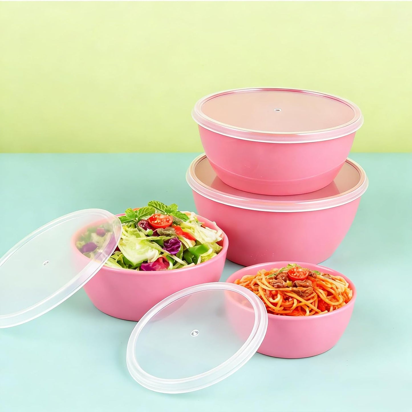 4-Piece Classic Plastic Prep Bowls with Lids, Nesting Plastic Small Mixing Bowl Set for Mixing, Baking, Prepping, Cooking and Serving Food, Microwave and Dishwasher Safe