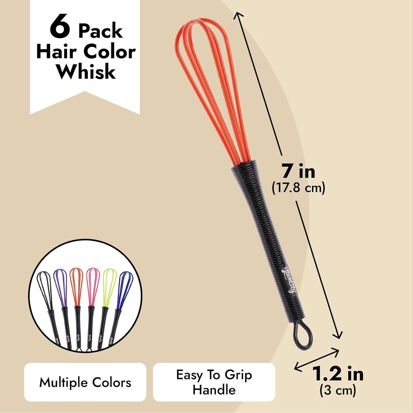 Glamlily Silicone Mini Hair Color Whisk Set - Precision Hair Dye Mixing Whisk - Multi-Use Salon & Kitchen Mixers - Vibrant Color Tools for Salon Organization - 6 Count, 7 x 1.2 in