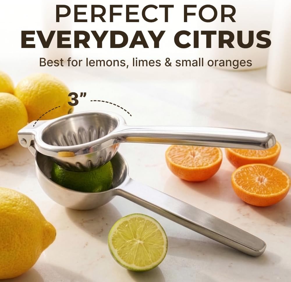 Large Lemon Squeezer Stainless Steel Press - Non-Slip Grip, Heavy Duty, Manual Design - Effortless Pro-Grade Lemon, Lime, Orange, and Citrus Fruit Hand Held Lemon Juicer Squeezer - No Seeds, Max Juice
