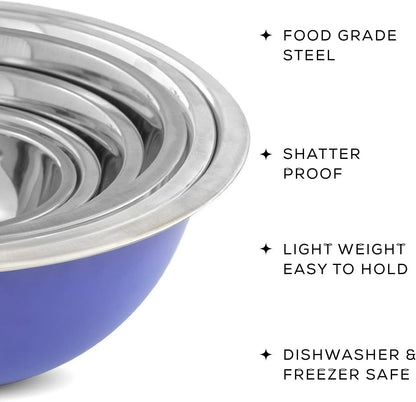 JoyJolt Stainless Steel Mixing Bowl Set of 6-5qt to 0.5qt Nesting Bowls for Dough, Batter & Baking