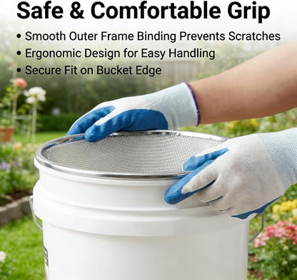 Gardening Sieve with Mesh Strainer, Soil Sifter Screens for 5 Gallon Buckets, Iron Bucket-Top Sieve Set with Gloves, 3/8 inch, 1/4 inch and 1/8 inch Mesh for Compost, Sawdust and Worm Castings