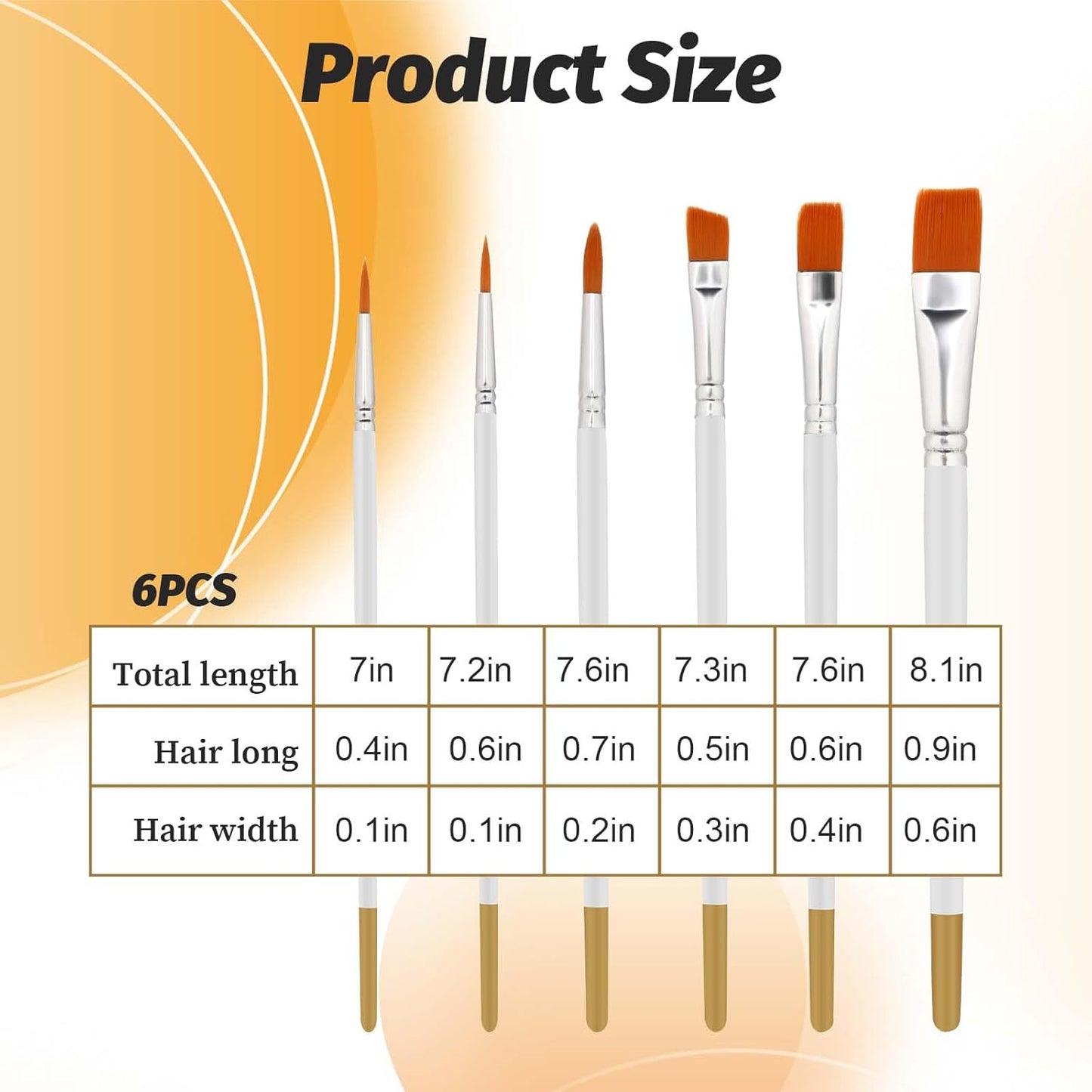 6-Piece Multifunction Nylon Brushes for Cake Decorating, Food Paint, Pastry, Basting, Cooking, Baking