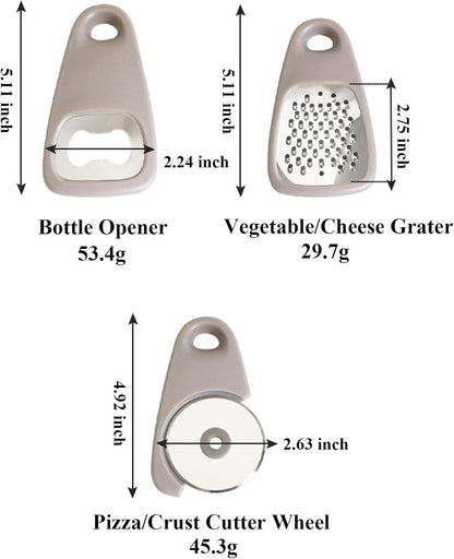 Kitchen Gadgets Set 6 Pieces, Space Saving Cooking Tools Kitchen Accessories-Garlic/Ginger Grinder, Cheese Grater, Vegetable/Fruit Peeler, Pizza Cutter, Herb Stripper, Bottle Opener, Gadgets Gift Set