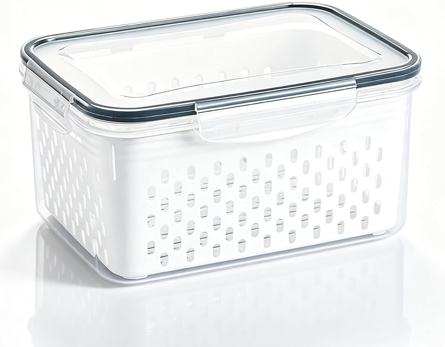 Drain Storage Basket, Fruit Storage Containers for Fridge with Removable Colander and Lid Produce Containers Keep Fruits Vegetables Meat Freshness (1750ML)