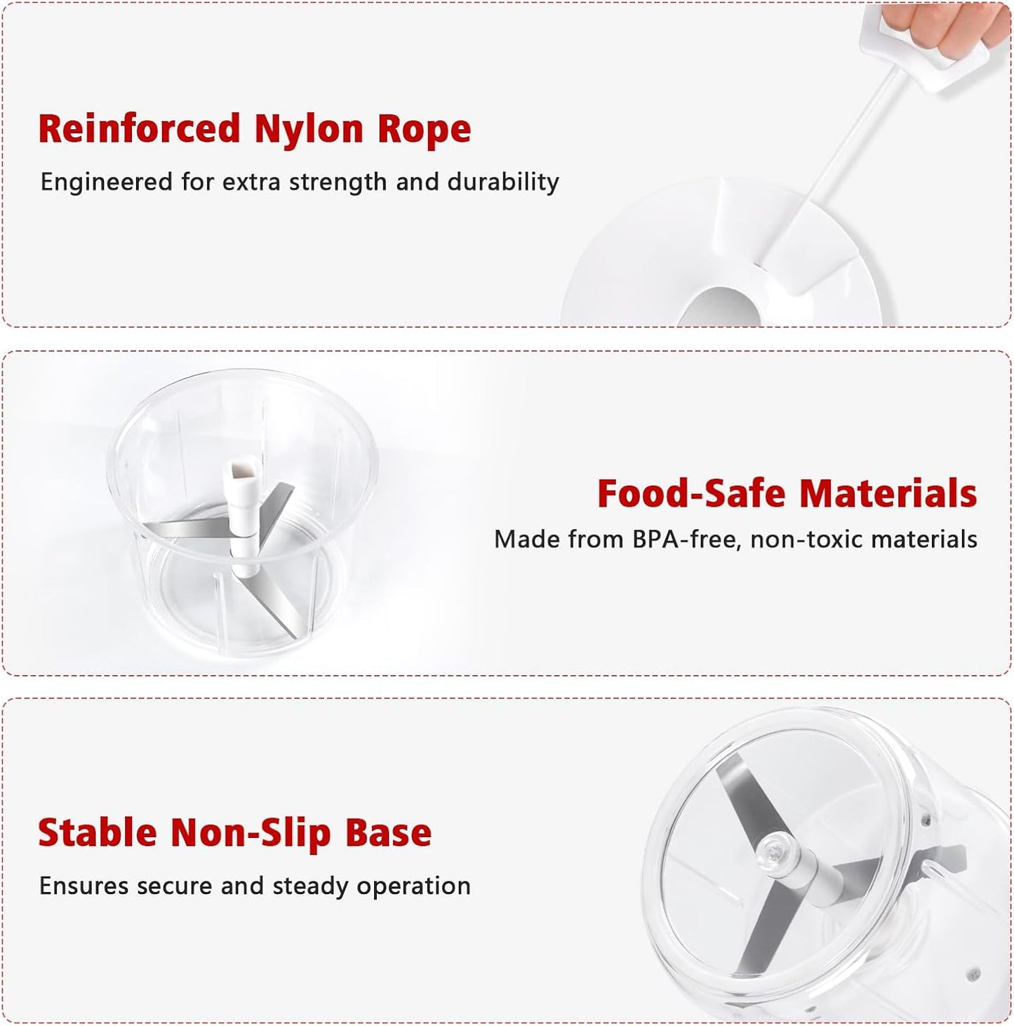Manual Food Processor 1000ML Large Capacity Pull String Vegetable Chopper Onion Cutter for Salsa Nuts Pesto Herbs Easy to Clean Kitchen Gadget Black
