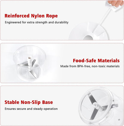 Manual Food Processor 1000ML Large Capacity Pull String Vegetable Chopper Onion Cutter for Salsa Nuts Pesto Herbs Easy to Clean Kitchen Gadget Black