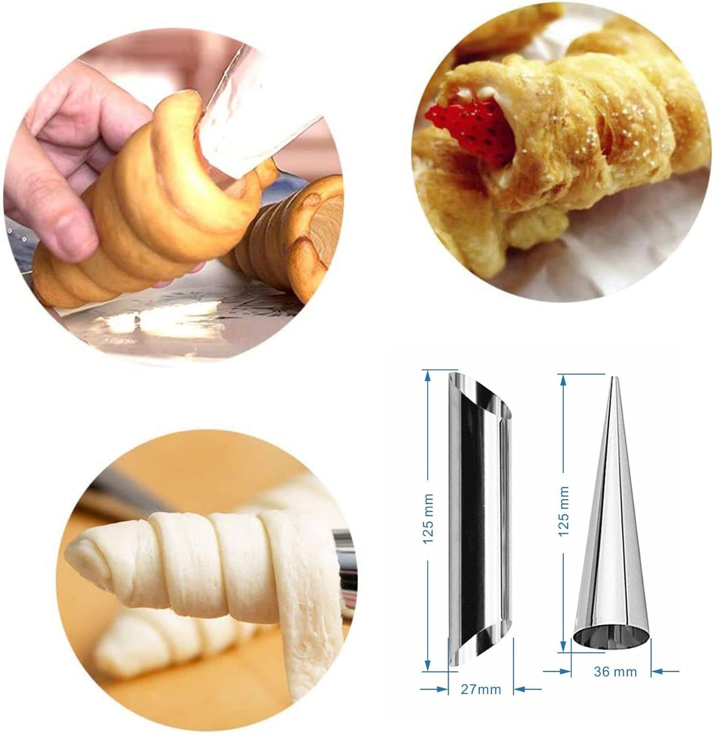 Non-stick Cream Cannoli Tubes, FantasyDay 12 Pcs Stainless Steel Baking Cones Pastry Roll Horn Croissant Mold Cannoli Shells with 1 Clean Brush - Pastry Baking Set for Christmas Cake Anniversary Party