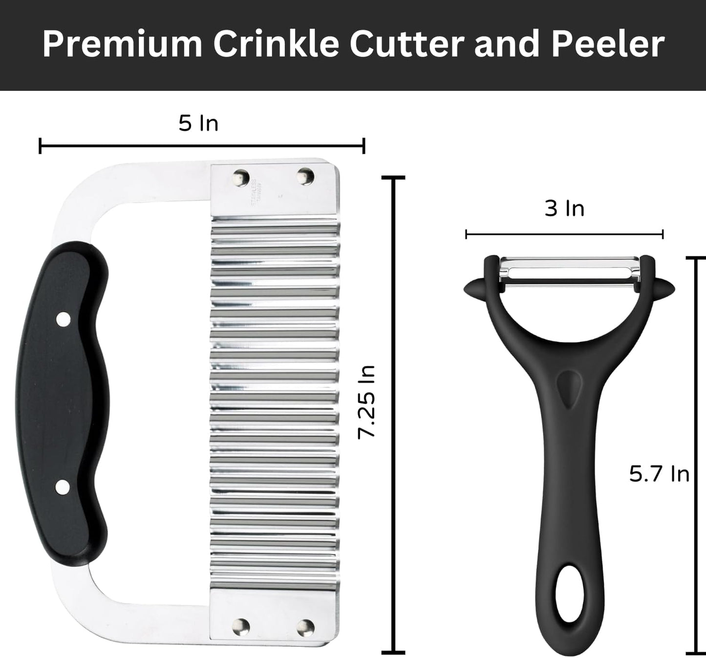 Crinkle Cutter & Waffle Fry Cutter Set, Crinkle Cut Fries Tool with Peeler – Stainless Steel Crinkle Cut Knife for Potatoes & Veggies