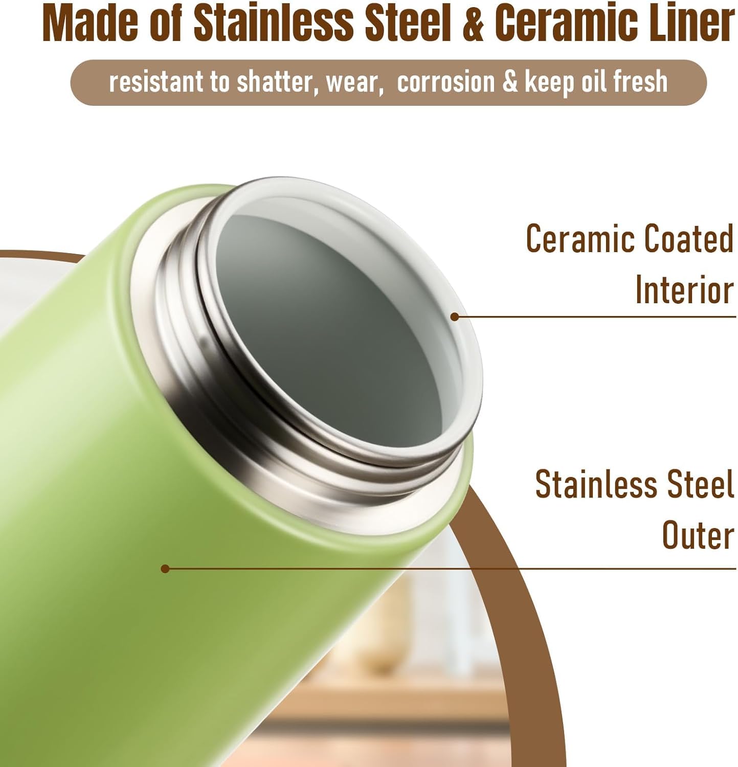 PARACITY Oil Dispenser Bottle with Stainless Steel Shell & Ceramic Sprayed Interior, 2 in 1 Olive Oil Sprayer and Dispenser, Oil Spray Bottle for Cooking, Kitchen, BBQ, Air Fryer, Salad, Baking(Black)