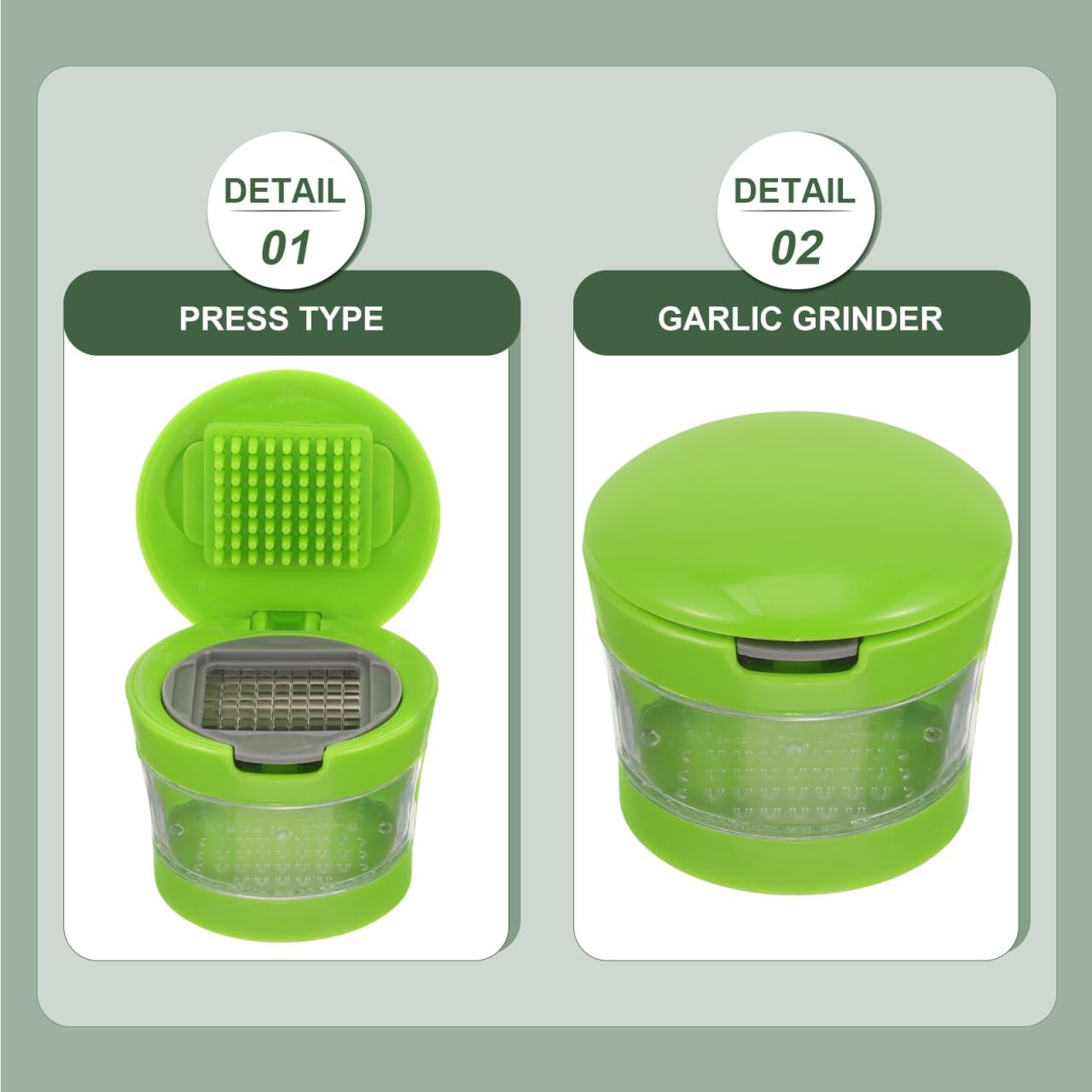 PRETYZOOM 1PC Mini Garlic Chopper with Container, Manual Garlic Press with Stainless Steel Blade, Handheld Mincer Presser Kitchen Gadget- 2.5x2.5x2.9''