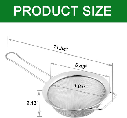 Fine Mesh Strainer with Sturdy Handle, 7.76 Inch Stainless Steel Strainers, Bonus 20x20 Inch Reusable Cotton Cheese Cloths with 4 Hemmed Edges, Sieve Sifter for Straining, Cooking, Baking