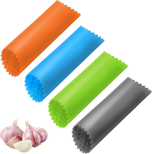 4pcs Silicone Garlic Peeler,Garlic Peeler Skin Remover,Easy to Clean and Store Garlics Peelers, Sinsally Garlics Peelers, for Easy Garlic's Peeling in the Kitchen, Gray, Orange,Green,Blue