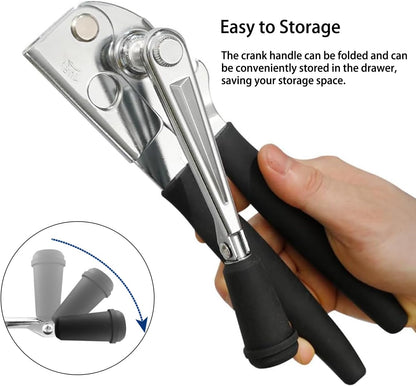 Can Opener Manual Heavy Commercial Can Opener Duty Easy for Big Cans with Magnet Folding Hand Crank With Comfortable Long Handles