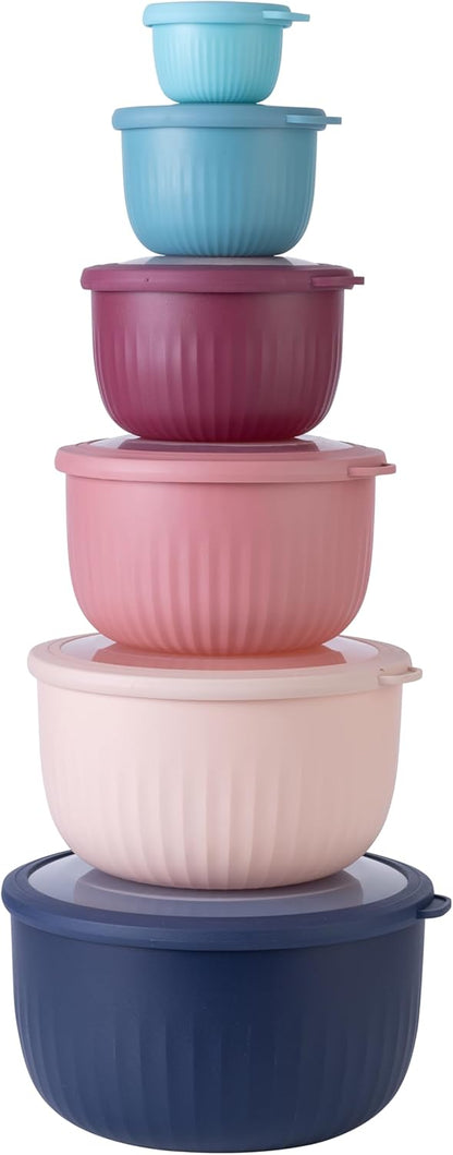 COOK WITH COLOR Prep Bowls with Lids- Wide and Deep Nesting Plastic Small Mixing Bowl Set with Lids, 8 Piece Set - Wide Bowls, Blue