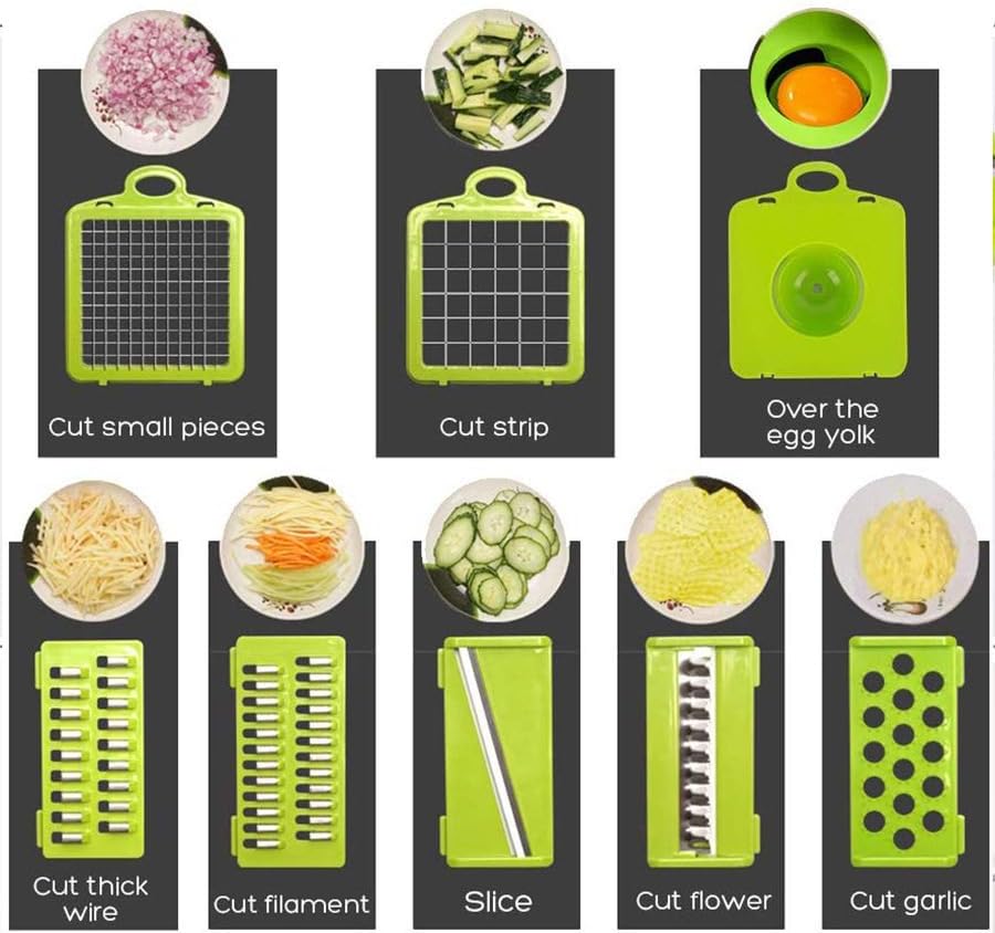 9 Blade All-in-1 Vegetable Chopper With Container, Mandoline Slicer Handheld For Kitchen, Dicing Blades, Coarse Cheese Grater, Grater, Wavy Slicer, Egg Separator, Hand Protector Perfect For Wowen.