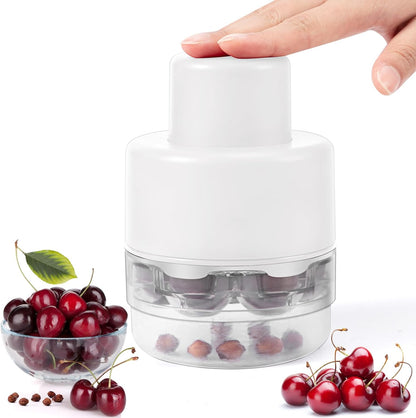 SCHVUBENR 7-IN-1 Large Cherry Pitter Tool - Portable Cherry Corer Pitter with Ergonomic Push Design - Easy to Use for Making Cherry Jam - Pit 7 Cherries at Once, Saving Time & Effort - Red