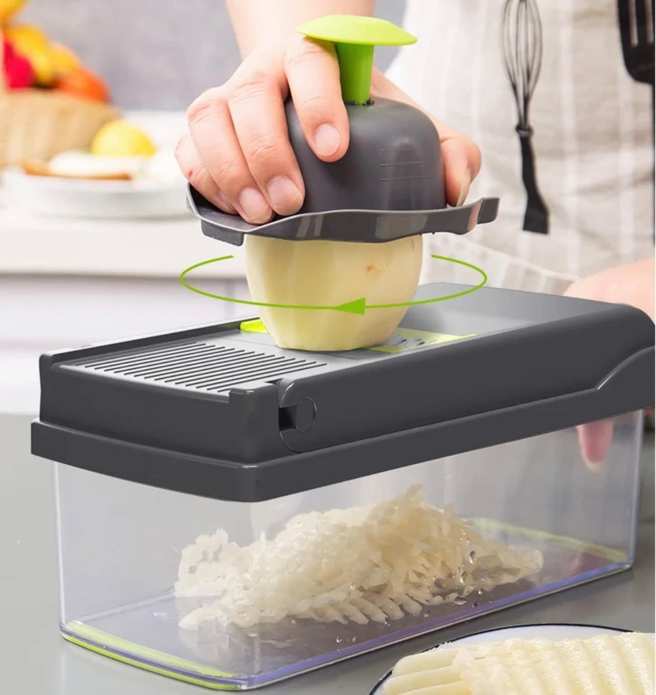 All-in-1 Vegetable Chopper, Onion Chopper, Mandoline Slicer & Cheese Grater and Veggie Dicer Grey & Green