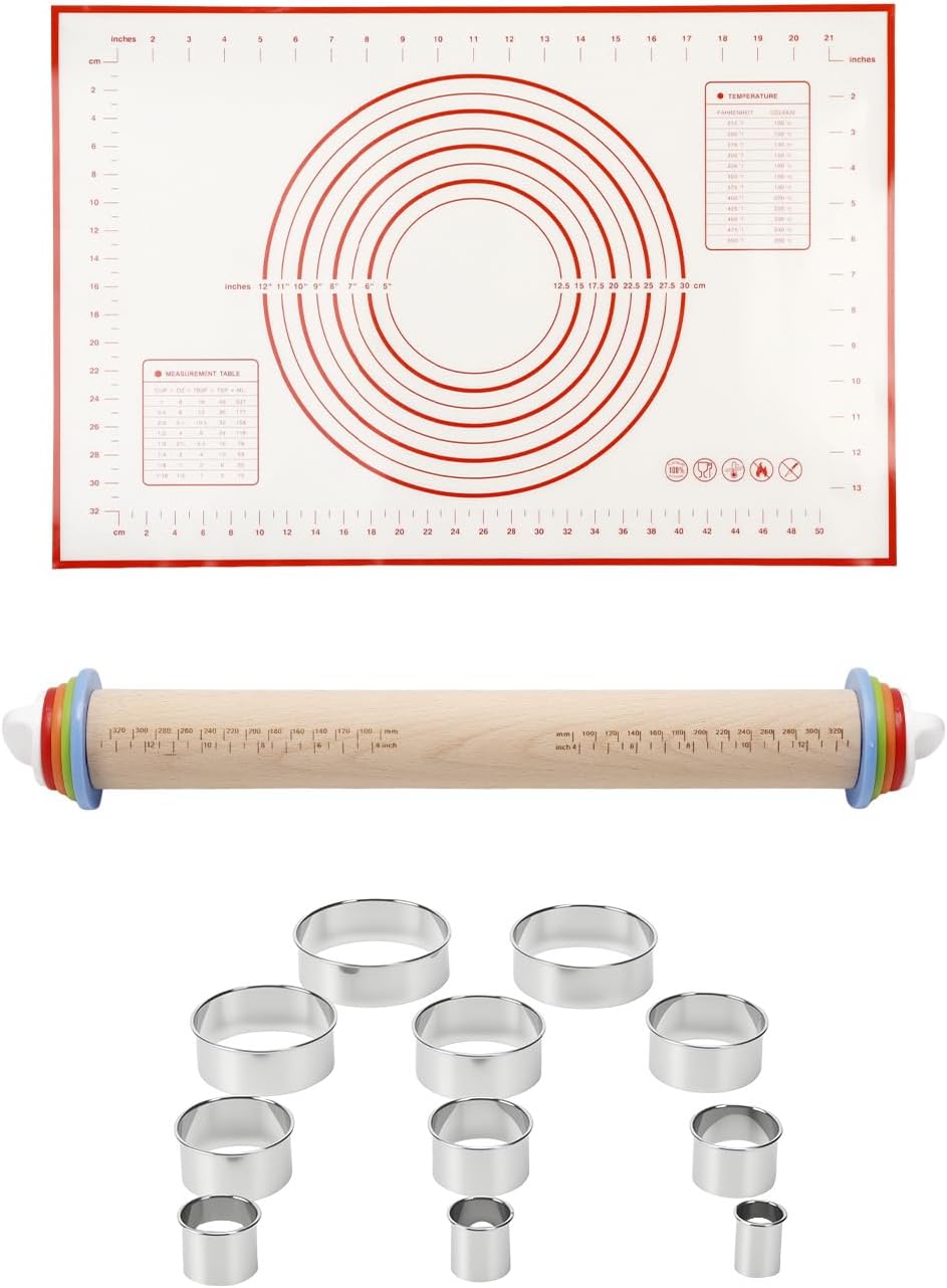 Silicone Rolling Pin with Thickness Rings, Adjustable Designs for Fondant, Cookie Decorating, Pasta, Pizza, 23.6 inch Purple Large Long Pin