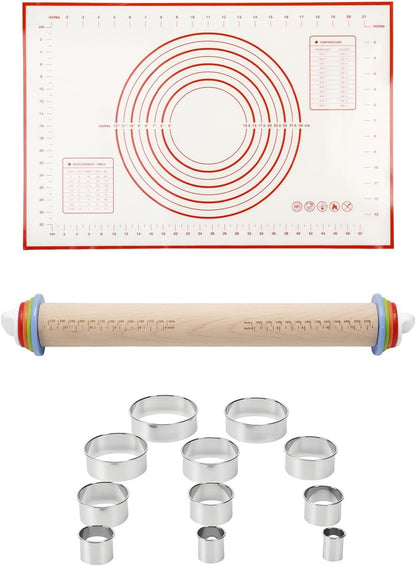 Silicone Rolling Pin with Thickness Rings, Adjustable Designs for Fondant, Cookie Decorating, Pasta, Pizza, 23.6 inch Purple Large Long Pin