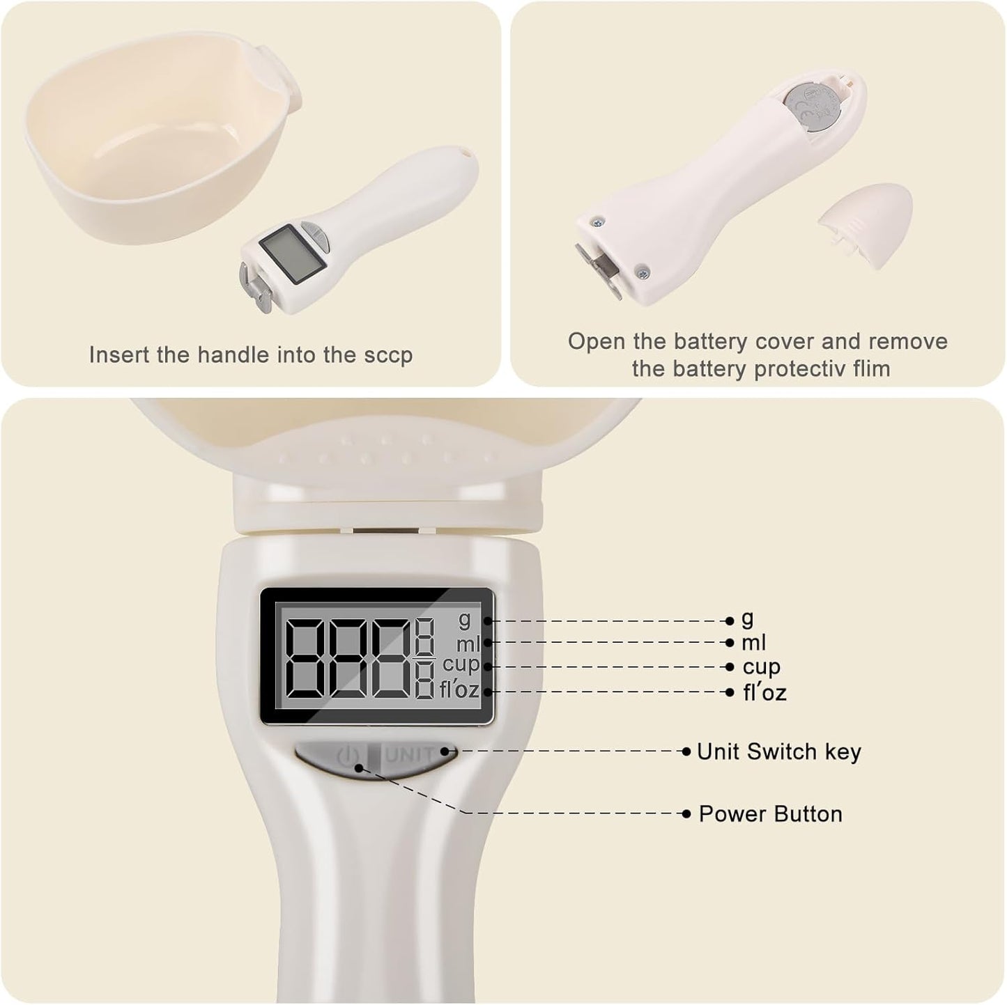 Digital Measuring Spoon, Weighing Food Measuring Scoop Scale, LCD Electronic Food Scale for Kitchen Gadget, Baking Cooking Coffee, Pet Dog Cat Food, High Precision Grams Measuring Cup, Mom Dad Gifts