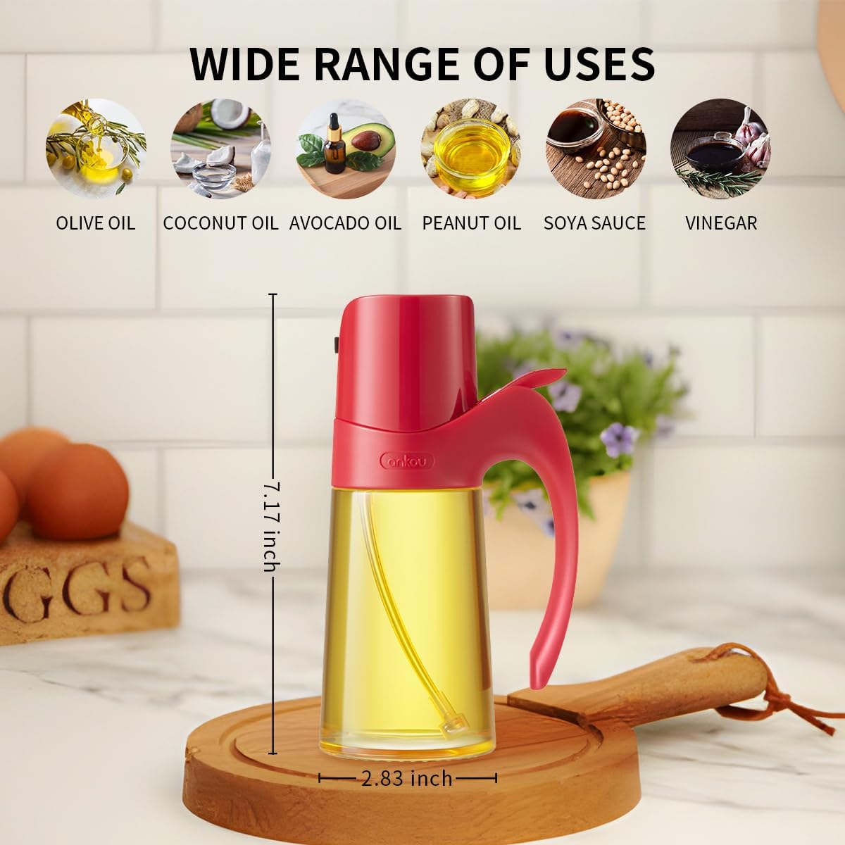 Ankou Auto Flip Lid Oil Dispenser Bottle for Kitchen-20oz 580ml Set of 2 Glass Olive Oil Dispenser Bottles with Scale, Oil and Vinegar Condiment Storage Container Set, Non-Drip Spout, Leakproof