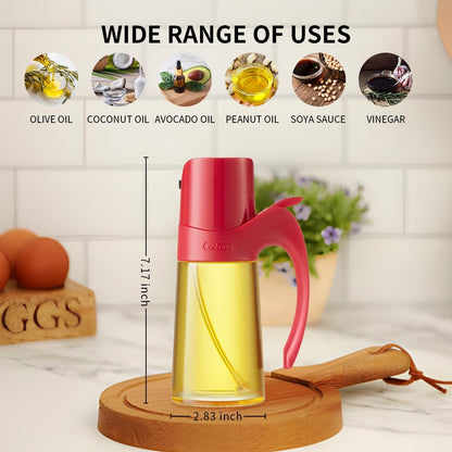 Ankou Auto Flip Lid Oil Dispenser Bottle for Kitchen-20oz 580ml Set of 2 Glass Olive Oil Dispenser Bottles with Scale, Oil and Vinegar Condiment Storage Container Set, Non-Drip Spout, Leakproof