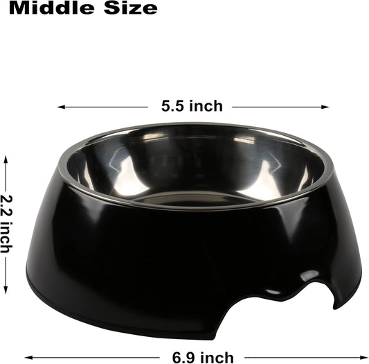 M&BGWPP Melamine Plastic Dog Food Bowl, Non Skid Base，Anti-Slip Pet Feeder Bowls, 2-in-1 Removable Stainless Steel Pet Feeder Holder for Dogs and Cats (14oz 6.89in*2.24 in, White)