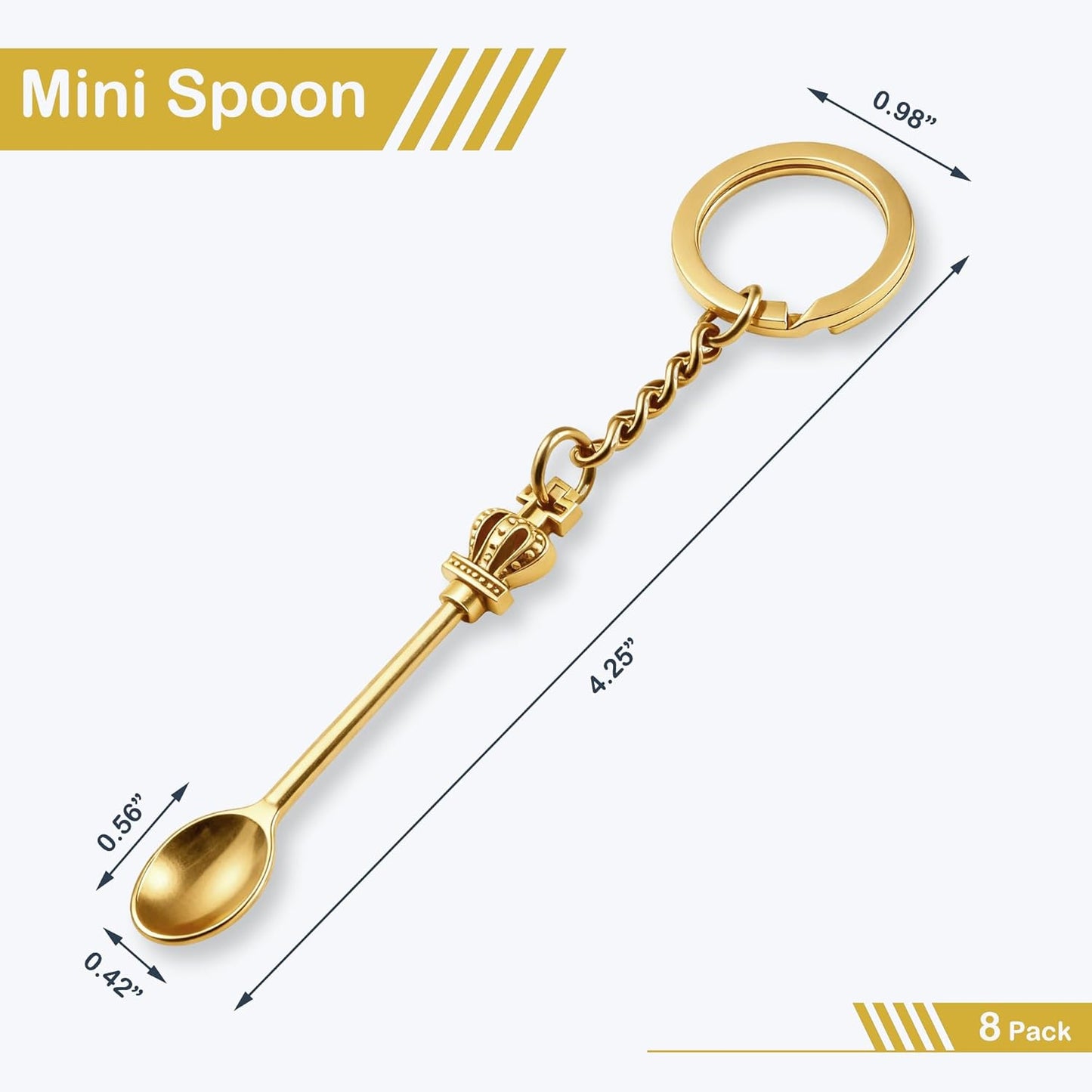 8 Pack Small Measuring Tools Spoon Keychain with Split Key Rings, Metal Mini Powder Spoons for Medicine, Pill Bottle, Craft, Partty (Multicolor, Tiny)