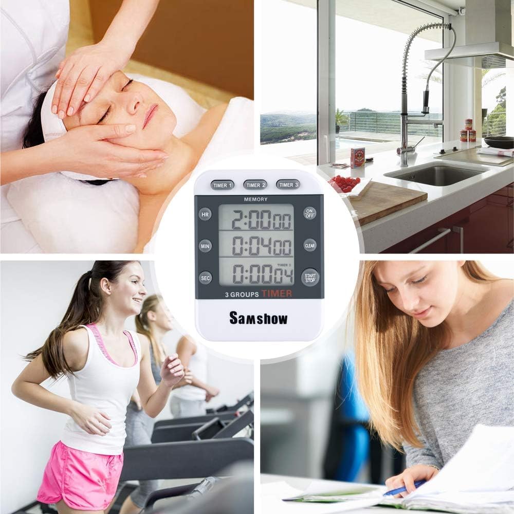 Digital Kitchen Timer Dual Timers 3 Channels Count UP/Down Cooking Timer Large Display, Adjustable Volume Alarm with Magnetic Back, Stand, Battery Included