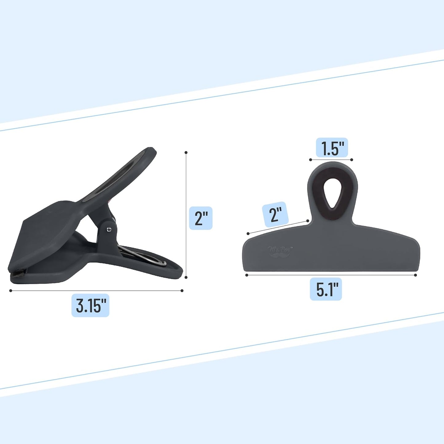 Mr. Pen- Magnetic Bag Clips, 4 Pack, 5" Wide, Heavy Duty Chip Clips for Food Storage, Durable Plastic with Strong Magnet, Non-Slip Grip for Fridge, Snacks, Kitchen, Office