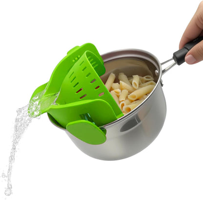 Clip-On Silicone Strainer for Pots, Heat-Resistant Handsfree Pasta & Vegetable Colander, Space-Saving Kitchen Gadget for Noodles, Veggies & Berries (Grey)