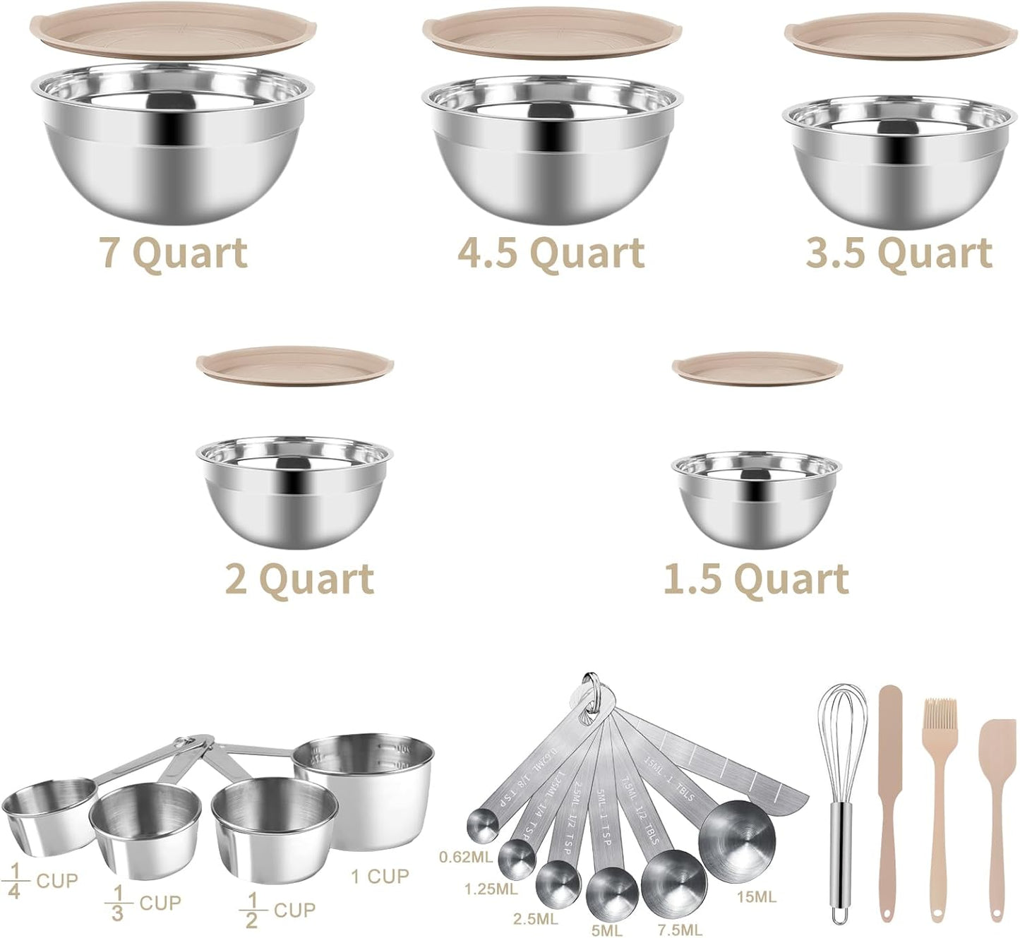 WEPSEN 5-Speed Electric Hand Mixer, 4 Large Mixing Bowls Set, Handheld Mixers with Whisks Beater, Stainless Steel Metal Nesting Bowl Measuring Cups Spoons Kitchen Cake Blender for Baking Supplies
