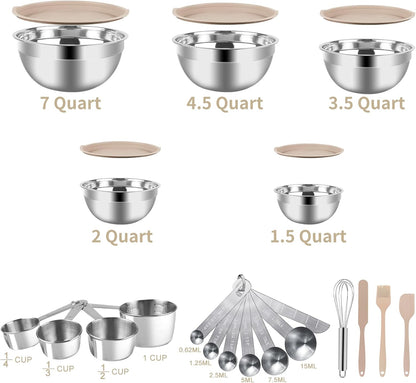 WEPSEN 5-Speed Electric Hand Mixer, 4 Large Mixing Bowls Set, Handheld Mixers with Whisks Beater, Stainless Steel Metal Nesting Bowl Measuring Cups Spoons Kitchen Cake Blender for Baking Supplies