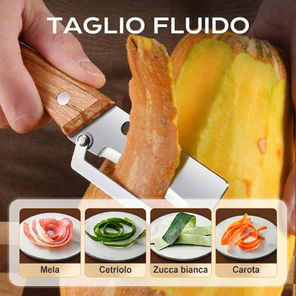 Multi-Functional Vegetable Peeler, 2026 Ultra-Sharp Stainless Steel Blade with Wooden Handle and Bottle Opener, Contour-Flow for Kitchen Prep, Camping, Apple Potato Pumpkin Papaya Peeling (2)
