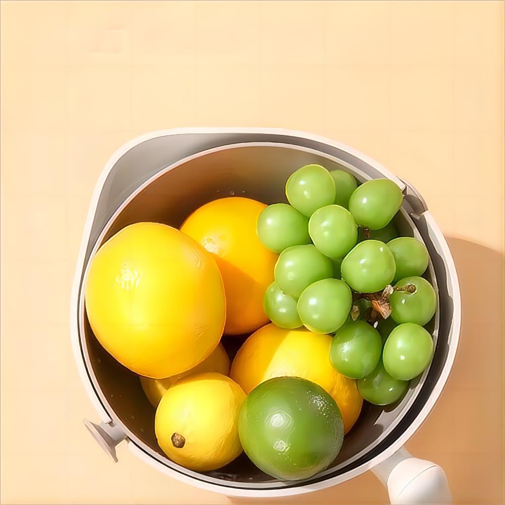 2-1 Kitchen Colander Rotating Washing Basket with Handle - Pasta Strainer - Fruit Washing Bowl with Strainer - Fruit Rinser Container (Avocado Green)