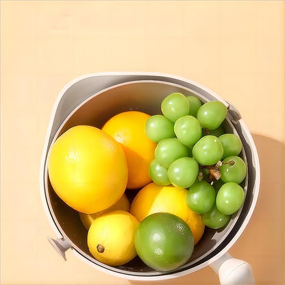2-1 Kitchen Colander Rotating Washing Basket with Handle - Pasta Strainer - Fruit Washing Bowl with Strainer - Fruit Rinser Container (Avocado Green)