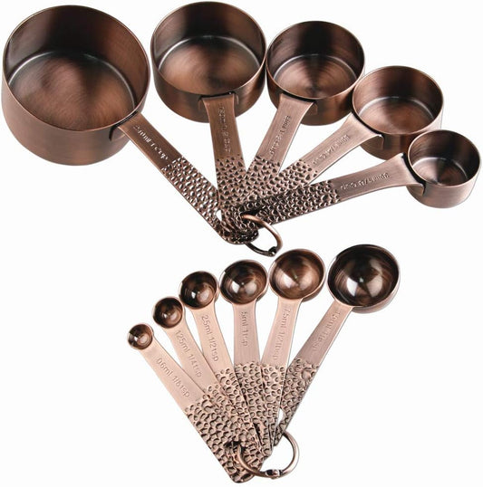 Smithcraft Copper Measuring Cups and Spoons Set, Metric & US Stainless Steel 5 Measuring Cups and 6 Measuring Spoons for Baking & Kitchen