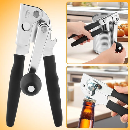 Manual Can Opener, Heavy Duty Ergonomic Design with Folding Crank Handle, Smooth Edge Cutting for Home & Commercial Use, Senior-Friendly, Durable Stainless Steel Construction