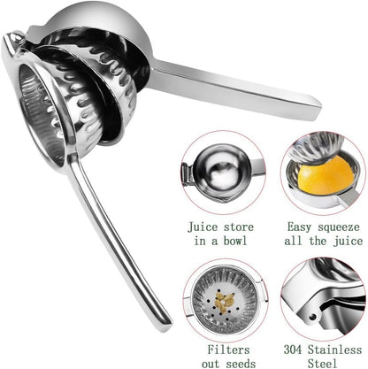 Stainless Steel Lemon Squeezer Lime Lemon and Fruit Juicer with Silicone Handles Large Manual Citrus Press Juicer